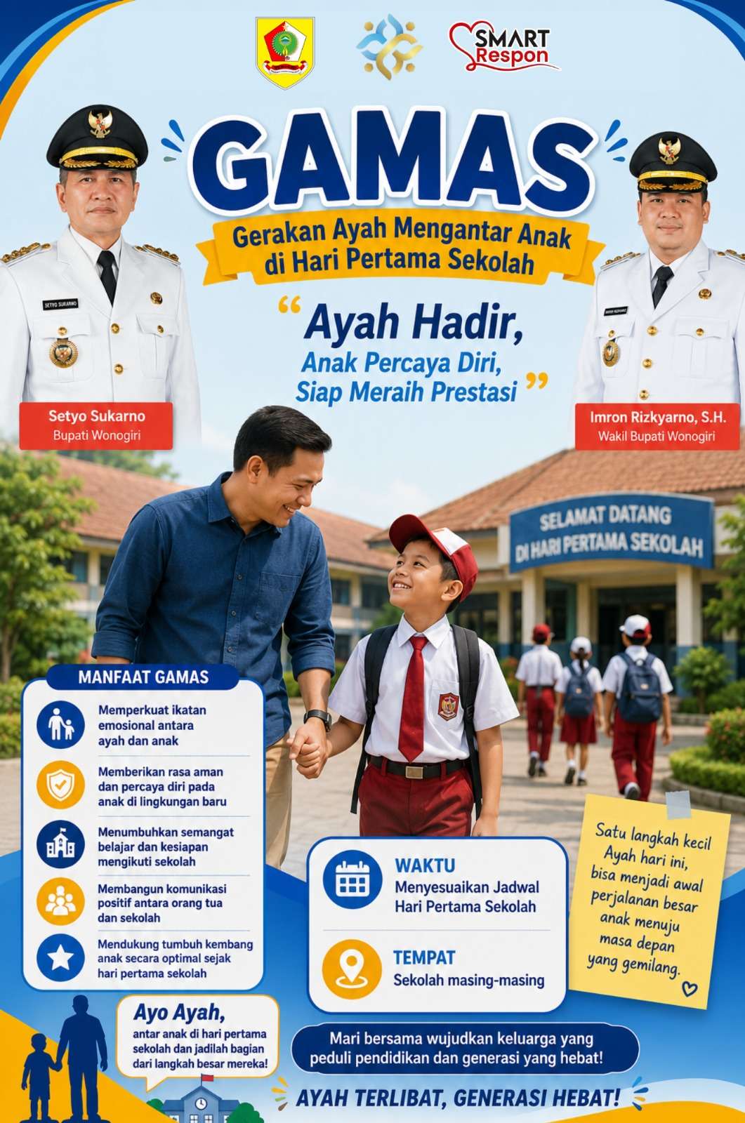 Sukseskan GAMAS, Momentum Ayah Antar Anak di Hari Pertama Sekolah